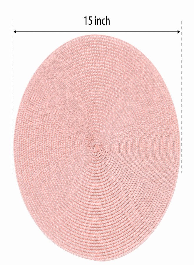 FunWheat Round Braided Placemats Set of 8 Place Mats for Dining Table Woven Washable Non-Slip Table Mats 15 Inch(Pink,8pcs) - Image 2